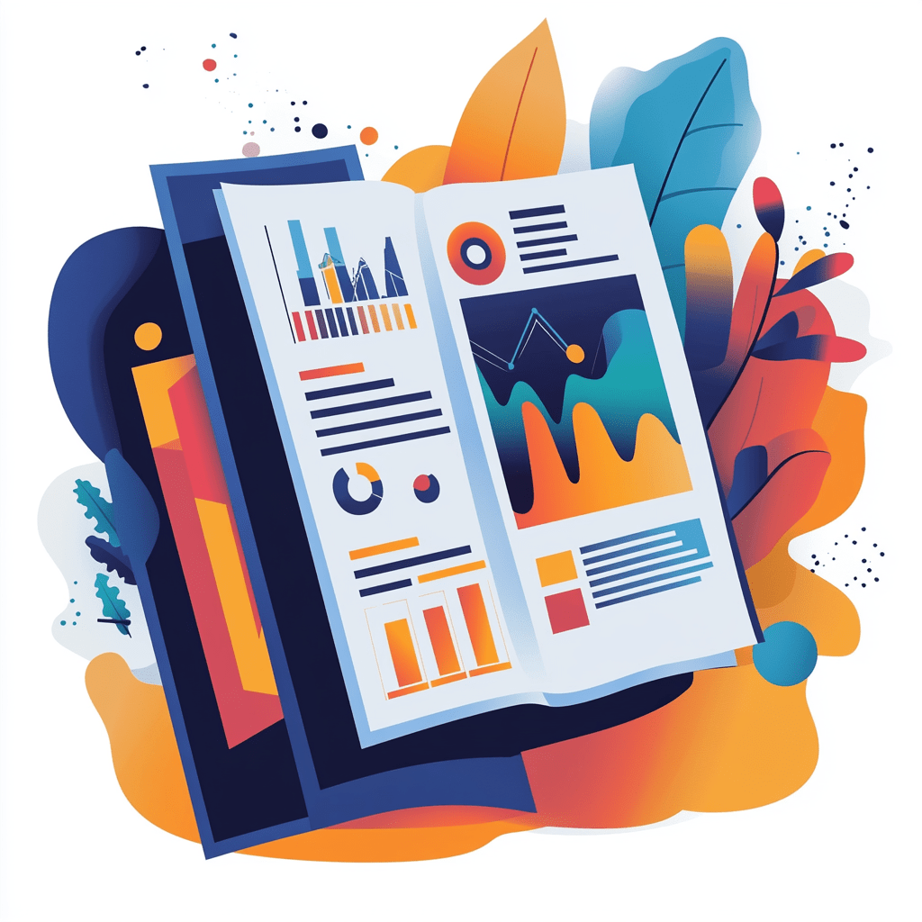 Un catalogue ouvert sur des graphiques et des images