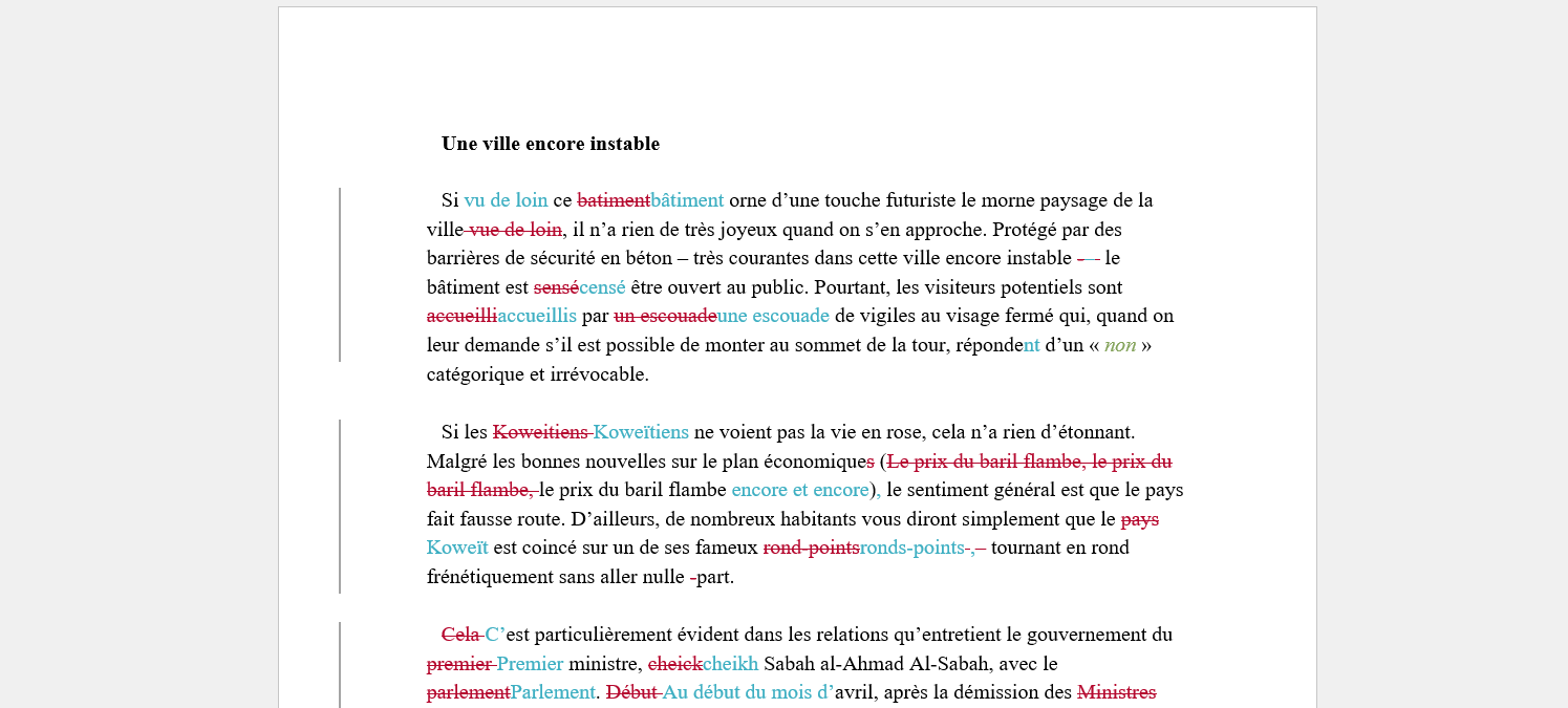 Un exemple de correction sous Word